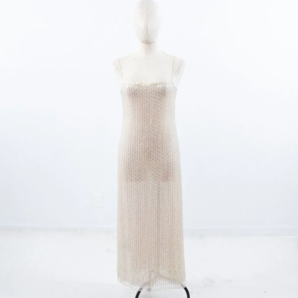 SOLD Dress Vintage 90s Genny Prada 4 Silk Hologram Sequin Formal Wedding Gown - Picture 6 of 15